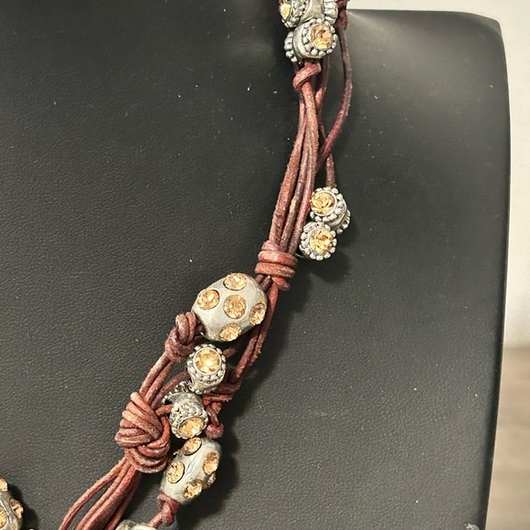 Otazu Classic Leather and Crystal Statement Necklace #G036 butterfly star - Picture 4 of 11